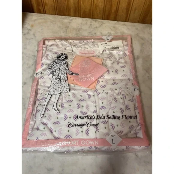 VTG Sears Carriage Court Short Flannel Nightgown Size L Purple Cotton NWT - Picture 1 of 7